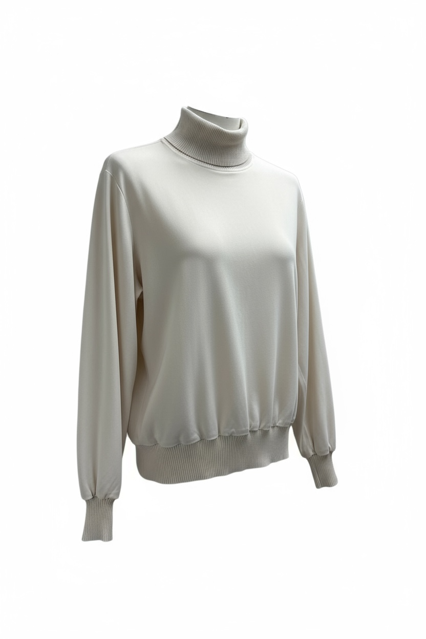 Turtleneck Top with Rib in Bone