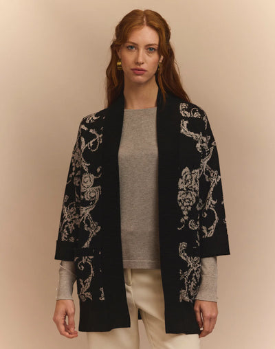 Luna Lurex Paisley Jacquard Coat in Black/Silver Lurex