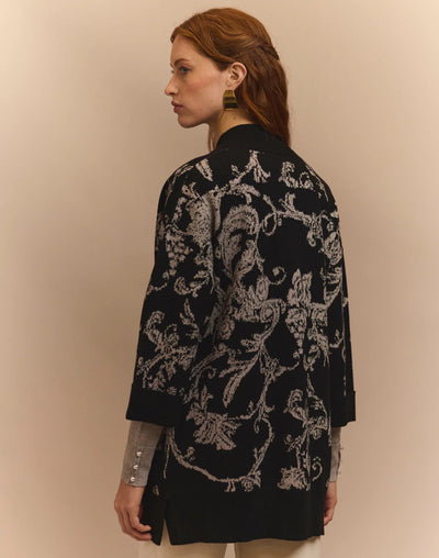 Luna Lurex Paisley Jacquard Coat in Black/Silver Lurex