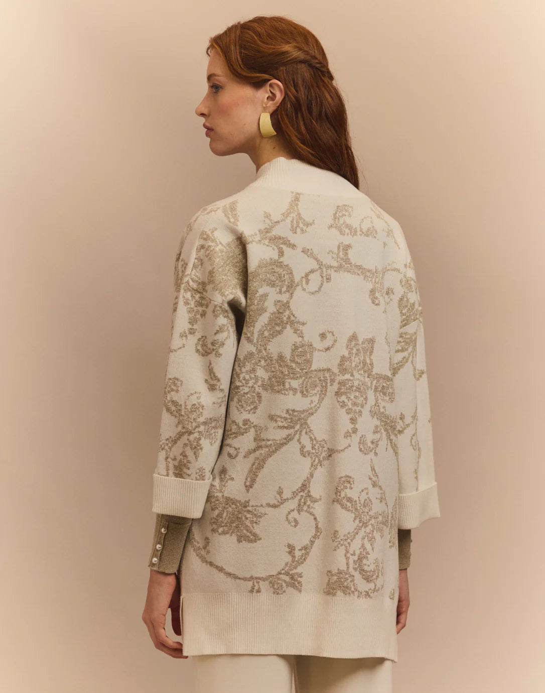 Luna Lurex Paisley Jacquard Coat in Eggshell/Gold Lurex