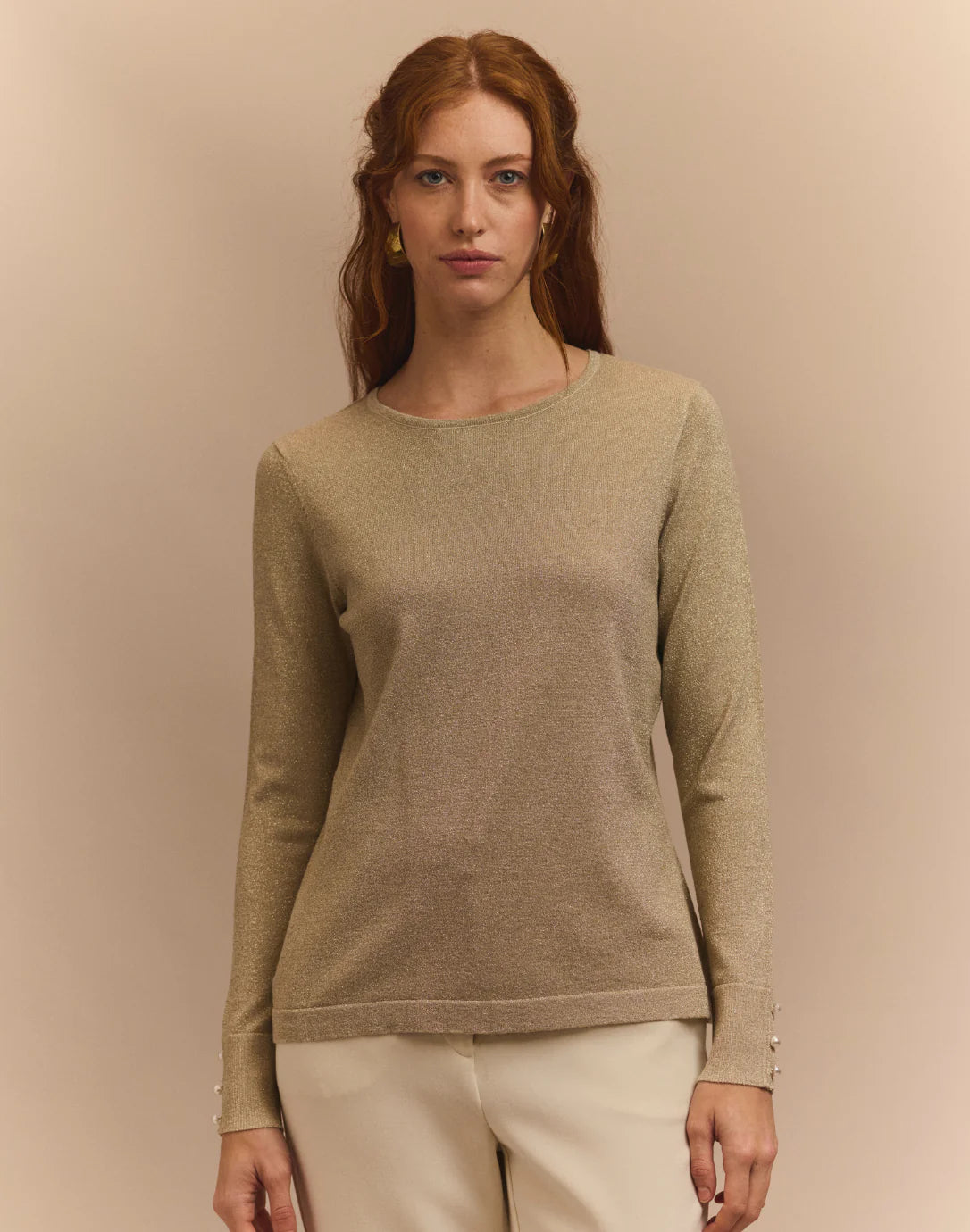 Margarita Jewel Neck Sweater in Gold Lurex