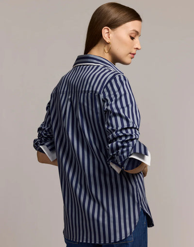 Margot Long Sleeve Stripe Shirt in French Grey/Midnight