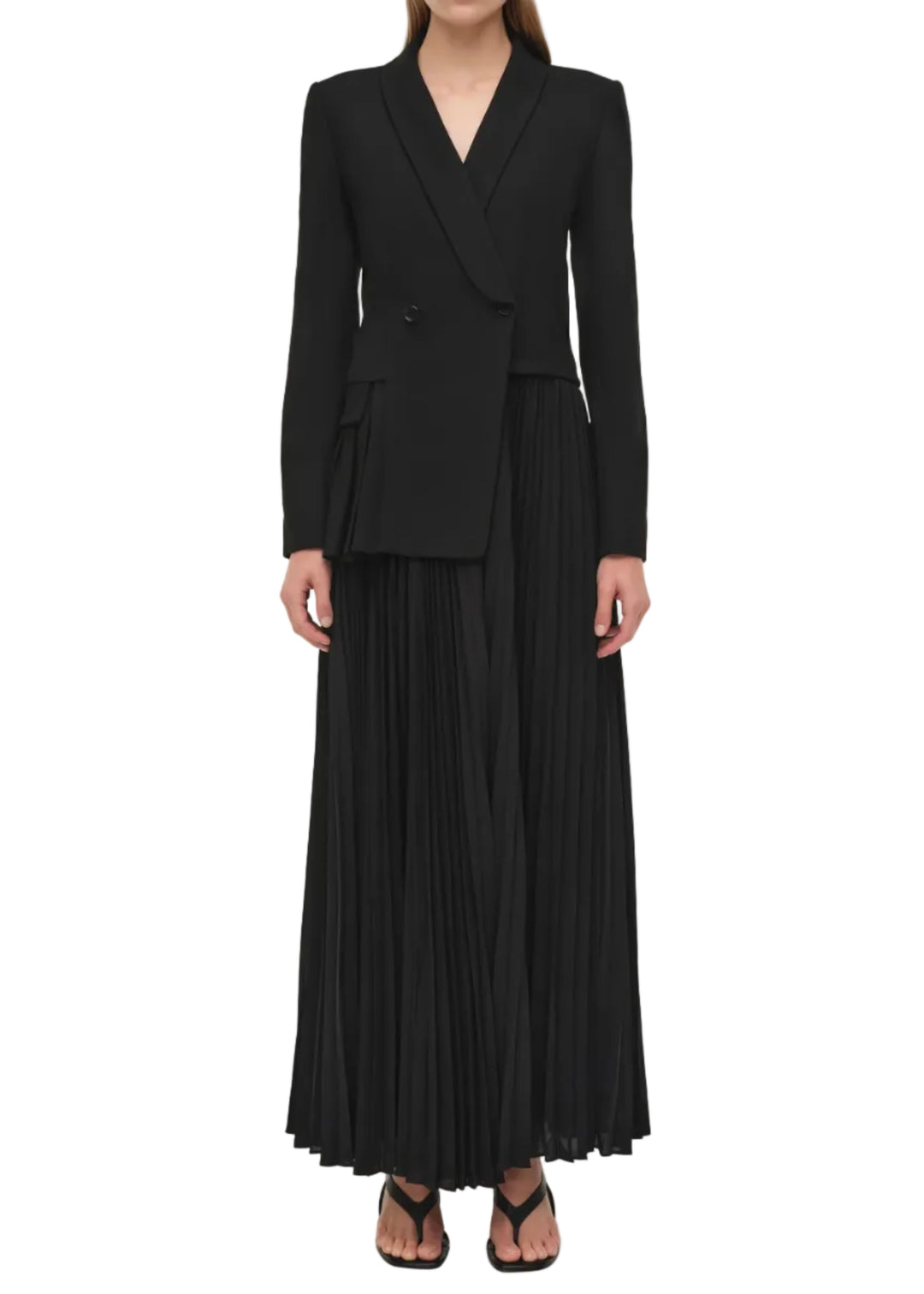 Alexandra Pleated Blazer Dress in Black