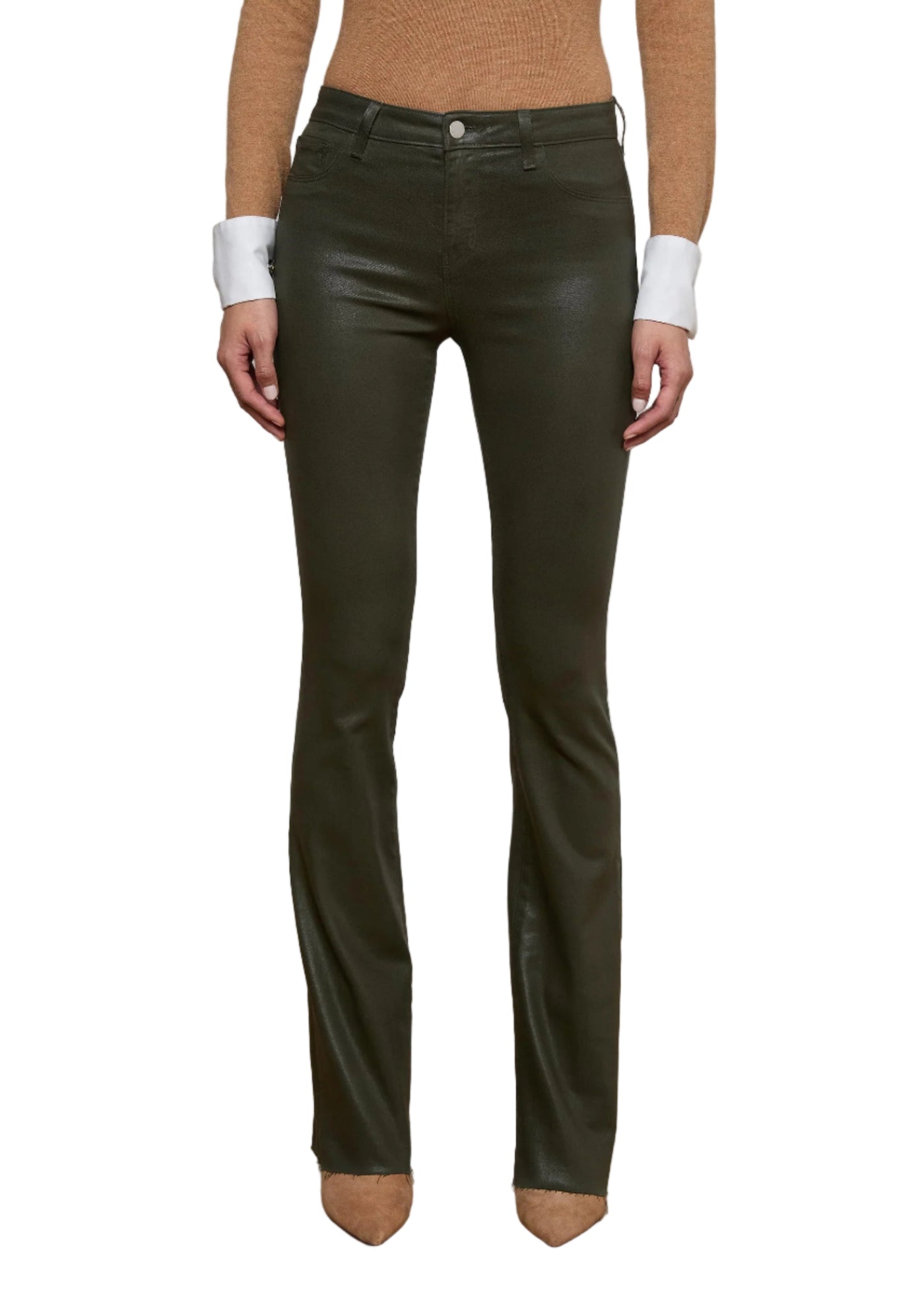 Ruth Coated Straight-Leg Jean in Deep Olive Coated