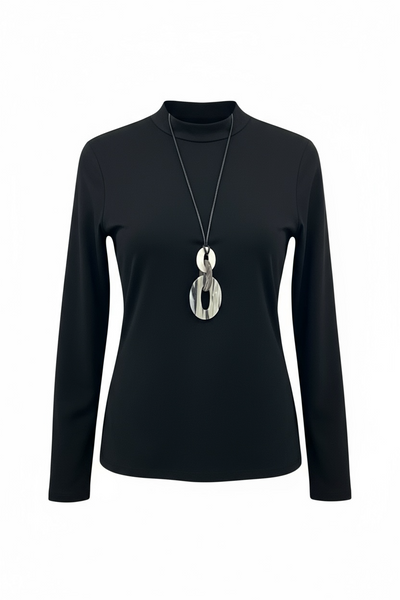 Striped Resin Long Pendant Necklace in Black/Grey