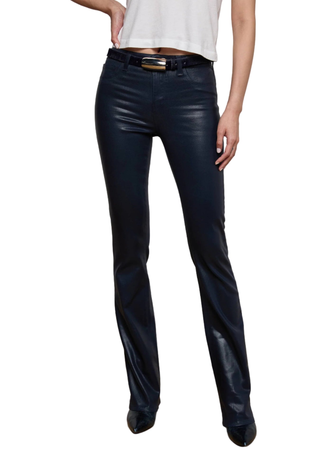 Selma Coated High Rise Bootcut Jean in Deep Midnight Coated