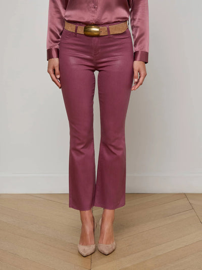 Kendra Cropped Coated Flare Jean in Deep Mauve Coated