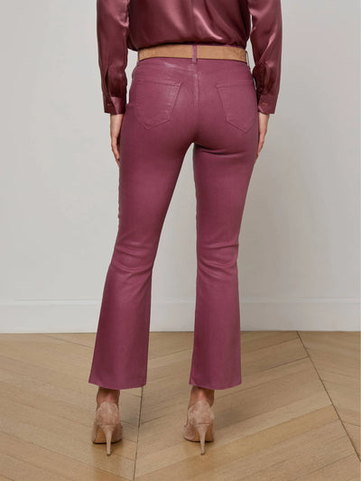 Kendra Cropped Coated Flare Jean in Deep Mauve Coated