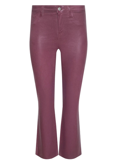 Kendra Cropped Coated Flare Jean in Deep Mauve Coated
