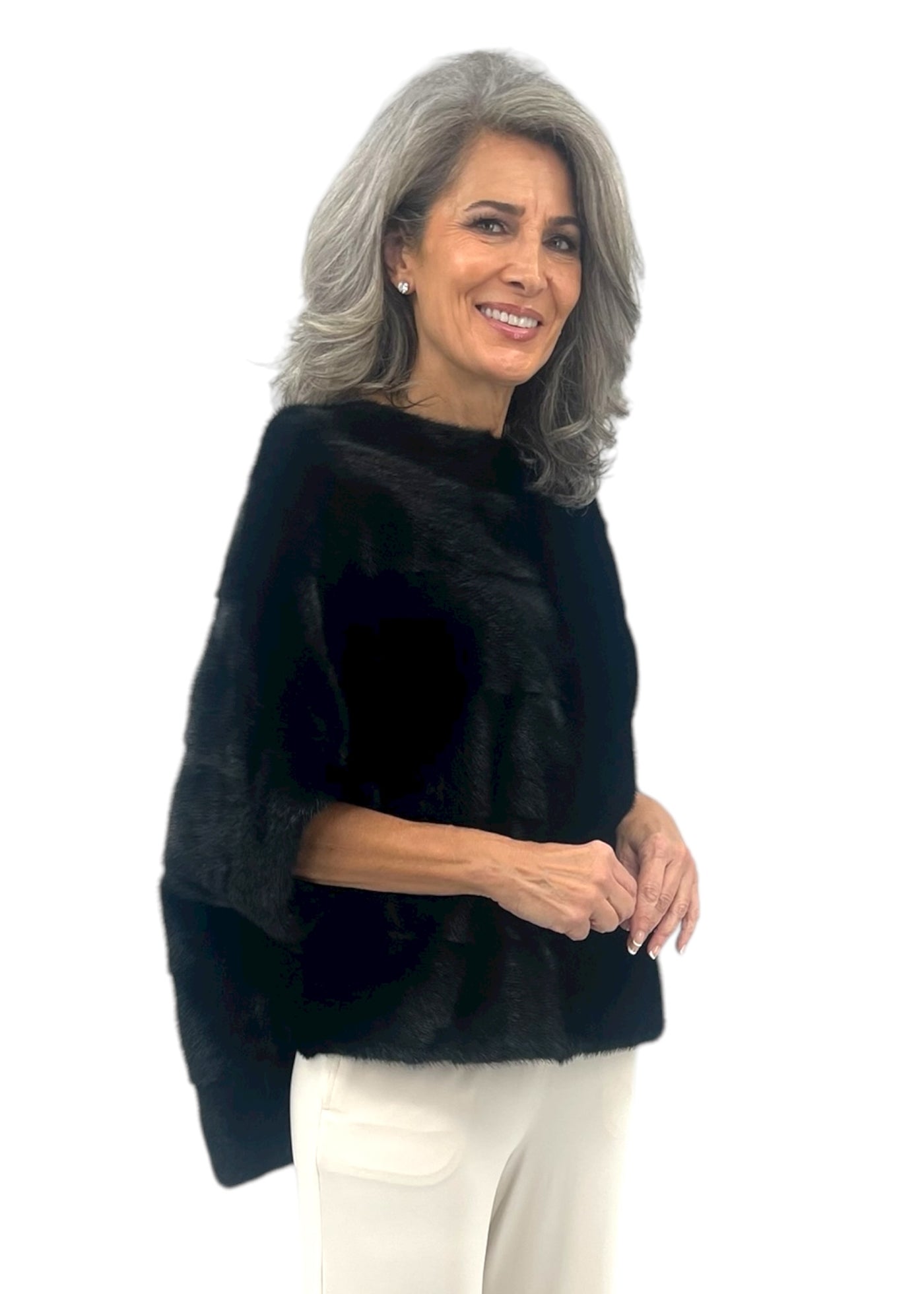 Mink Poncho in Black
