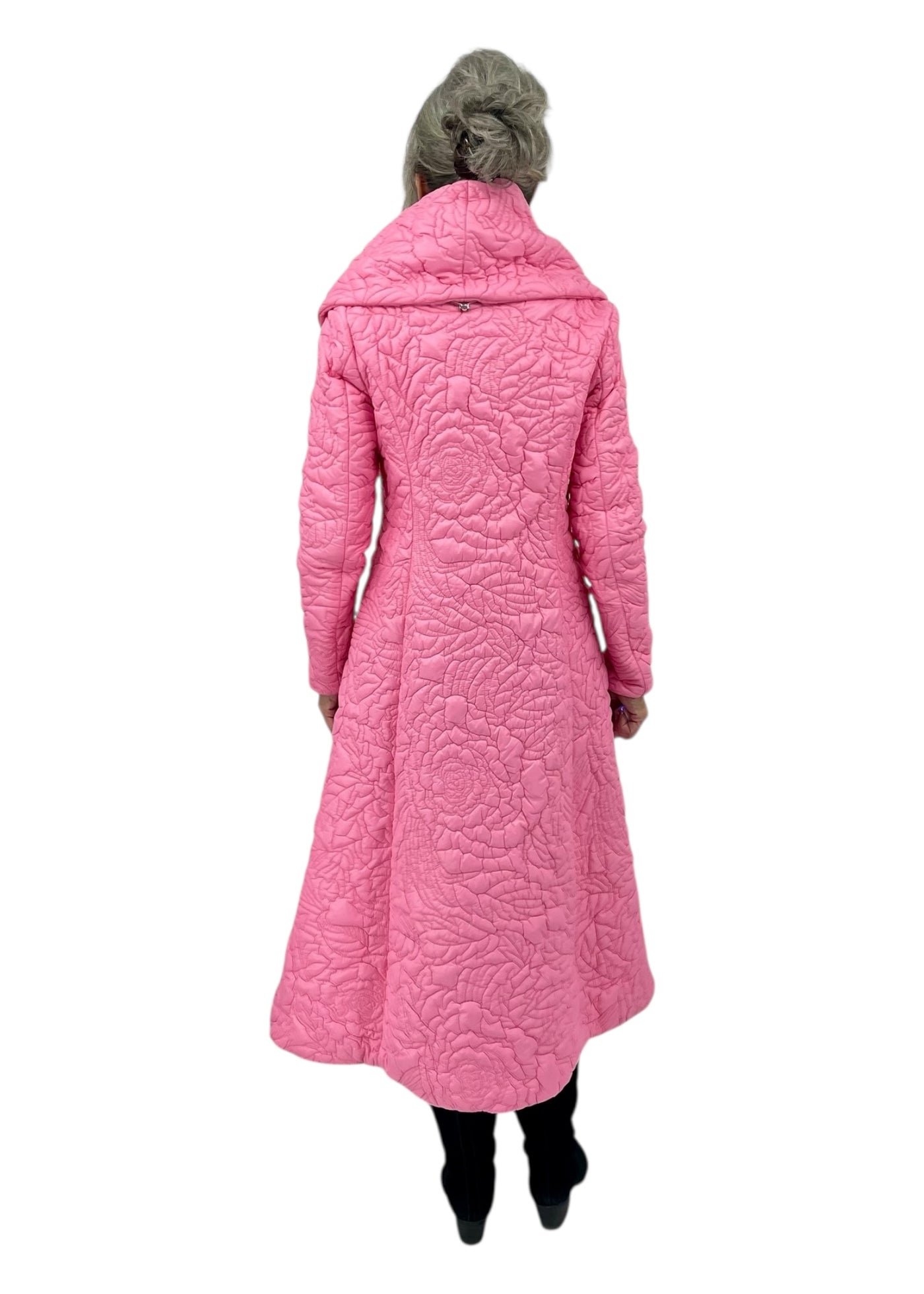 Rose Garden Quilted Coat w/ Shawl Collar and Detachable Hood in Light Pink