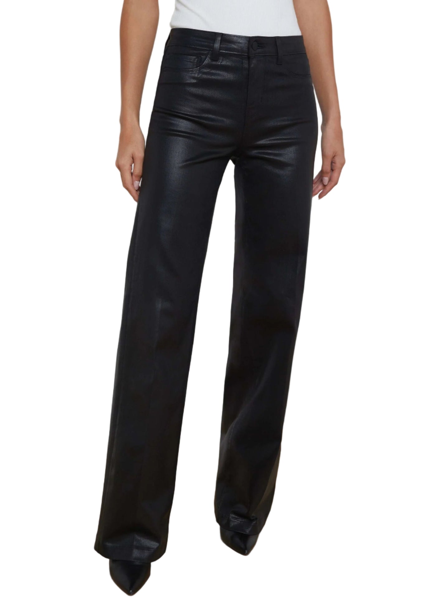 Clayton Coated Wide-Leg Jean in Noir Coated