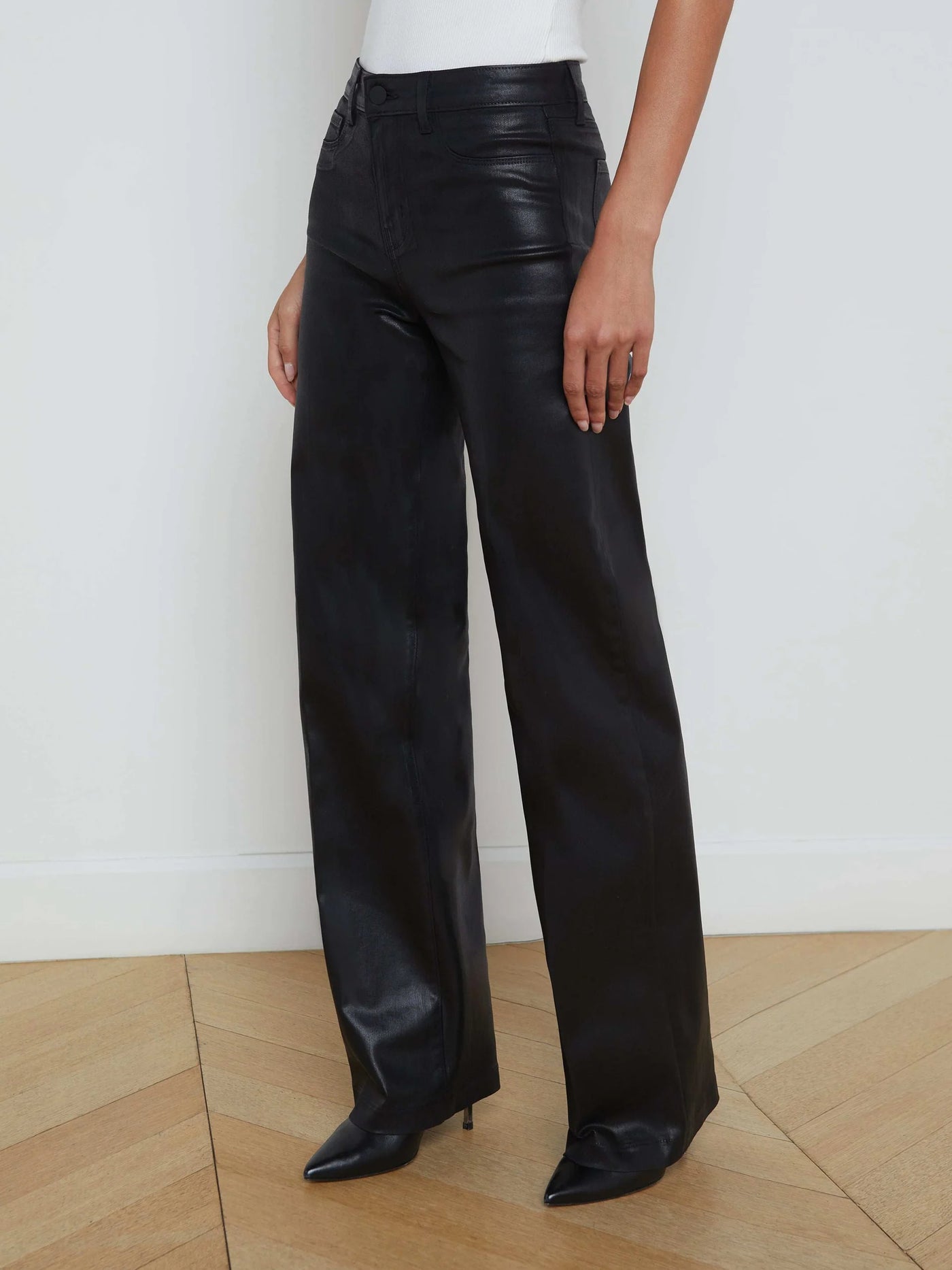 Clayton Coated Wide-Leg Jean in Noir Coated