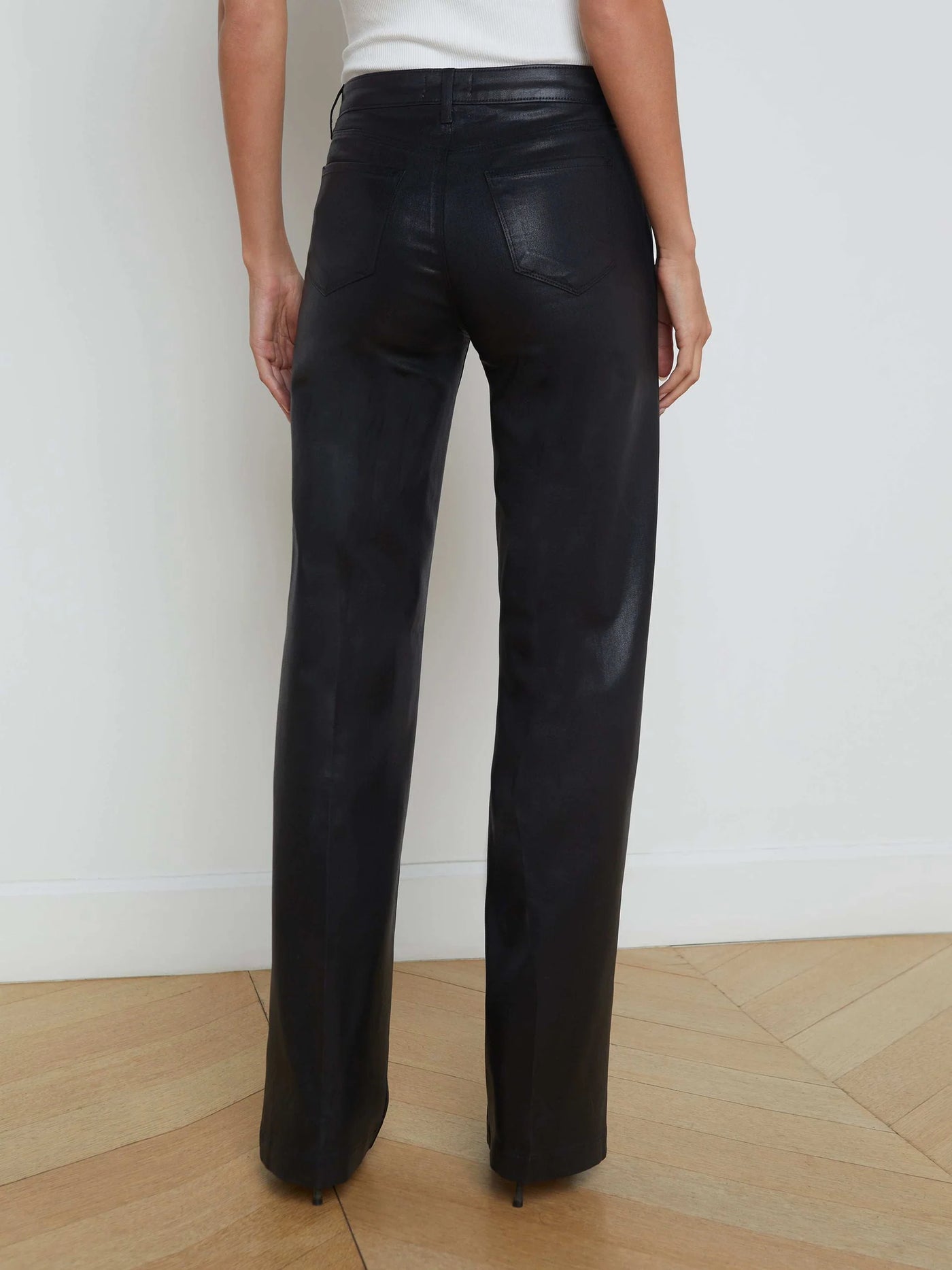 Clayton Coated Wide-Leg Jean in Noir Coated