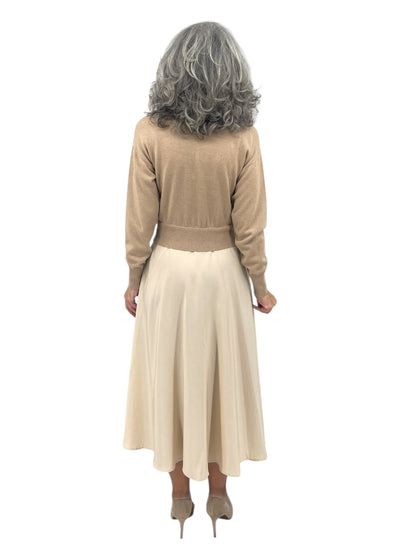 Tricot Viscose-Blend Twill Dress in Amber Beige