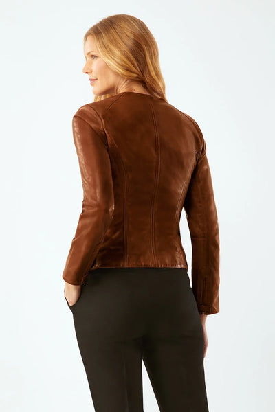 Waxed Leather Zip Jacket - Mink