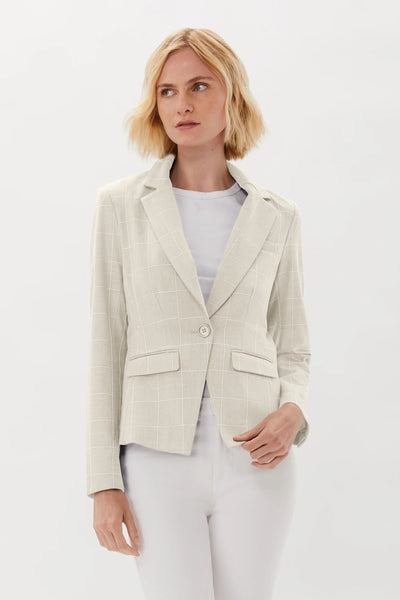 One Button Blazer with Embroidery in Sand/White