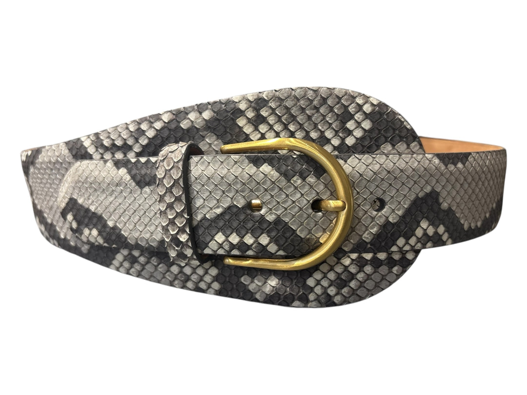 Large Tab Python Belt with Gold Buckle in Matte Natural  display picture 3