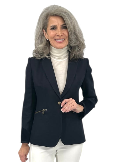 Alice Velvet Cuff Blazer in Navy