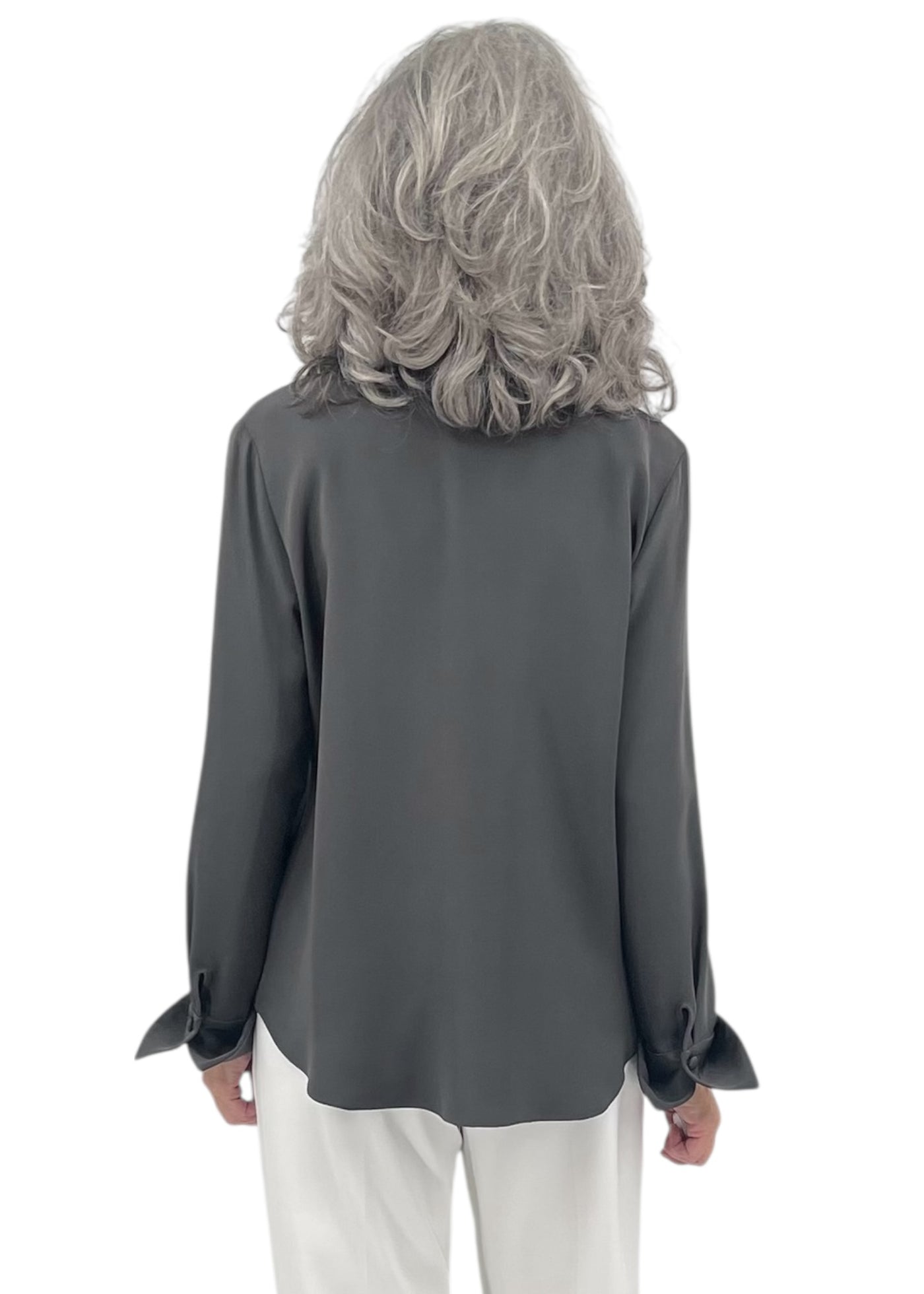 Lustrous Slate Silk Tailored Button Down Shirt in Slate