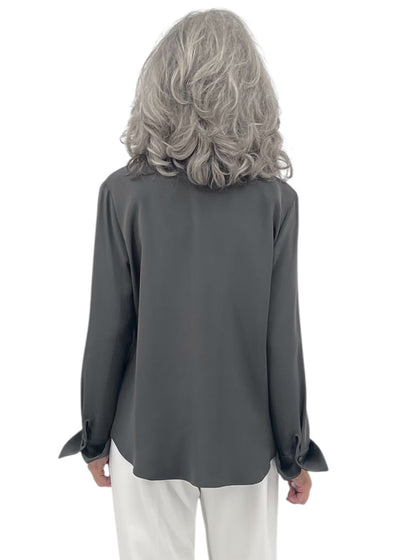 Lustrous Slate Silk Tailored Button Down Shirt in Slate