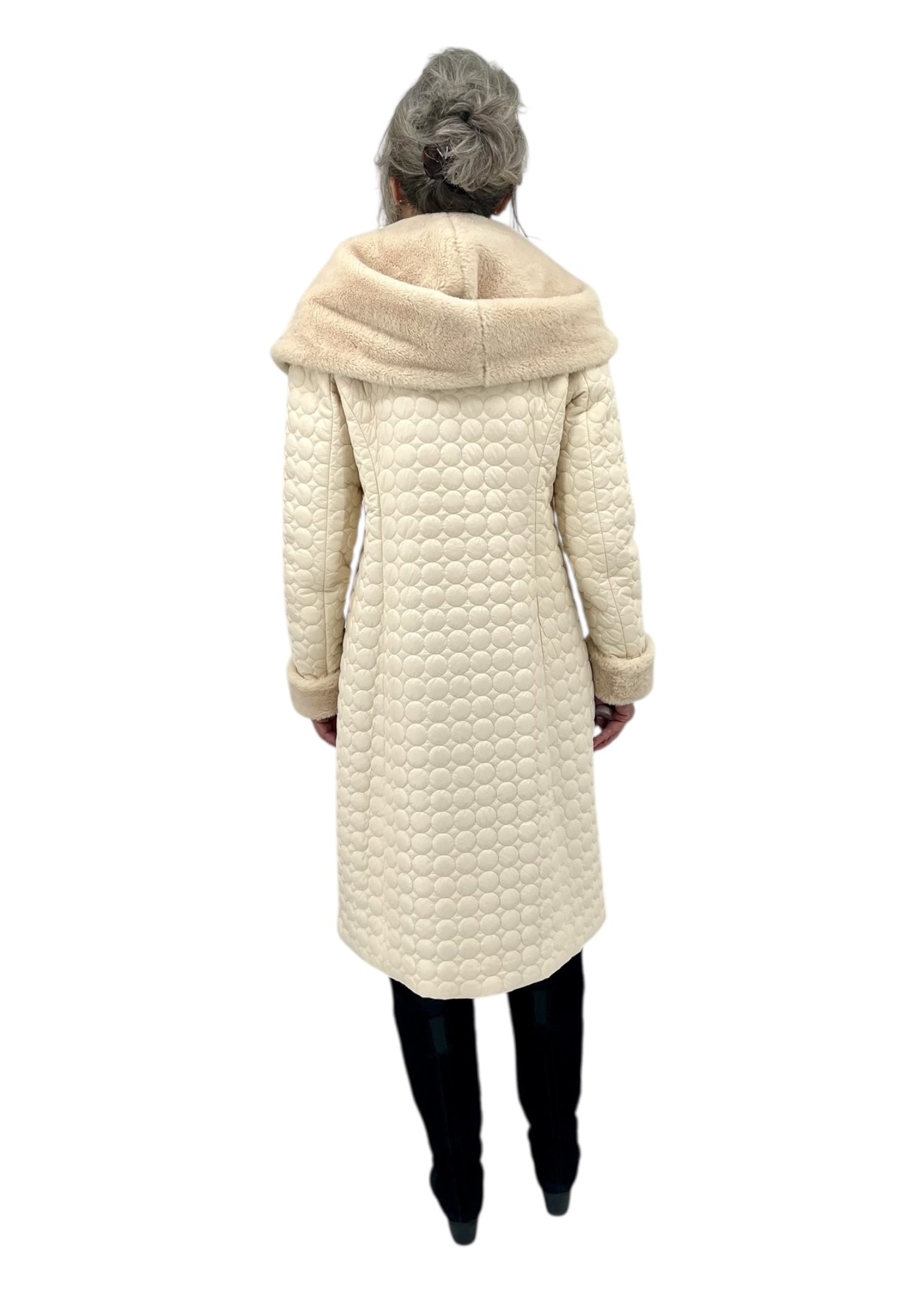 Jade Quilted Coat w/ Fur in Cream