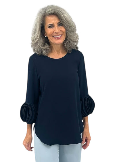 Techno Crepe Pull Over Top With Oval Cuffs in Navy