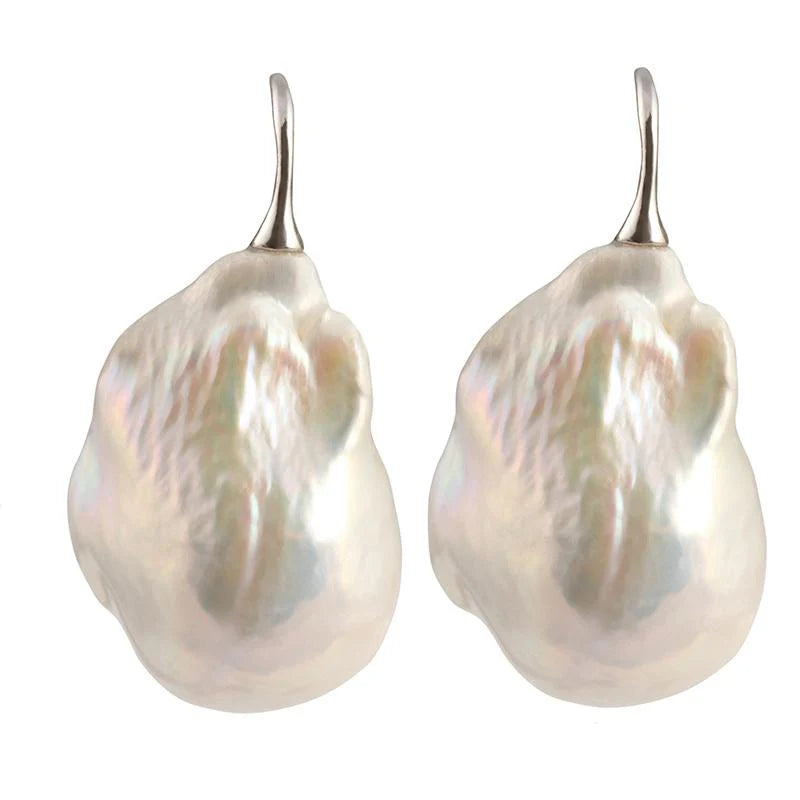 Wild Pearl Drop Earrings - White on Silver