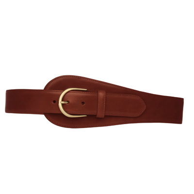 Large Tab Matte Caiman Belt with Gold Buckle in Oil