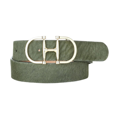 Kasi Hair-On Belt with Gold Buckle in Emerald