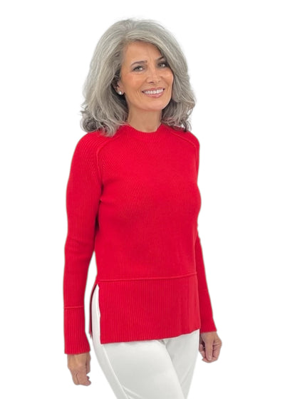 Long Sleeve Chunky Ribbed Sweater in Lipstick