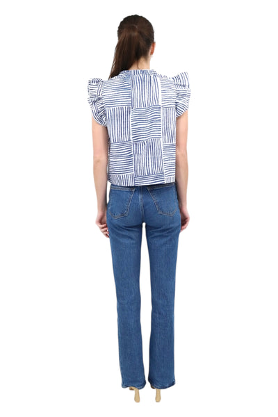 Remy Ruffle Top in Mended Navy Stripe