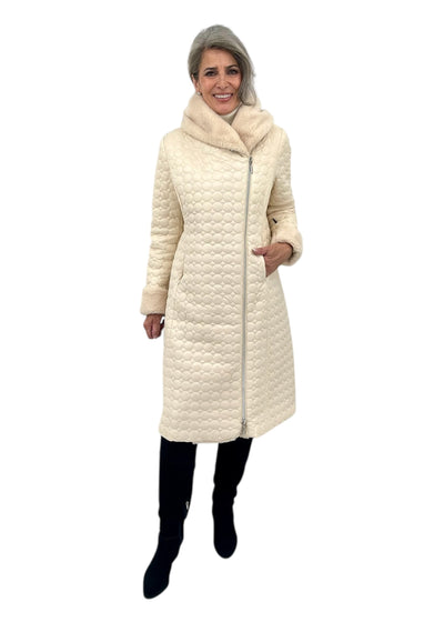 Jade Quilted Coat w/ Fur in Cream