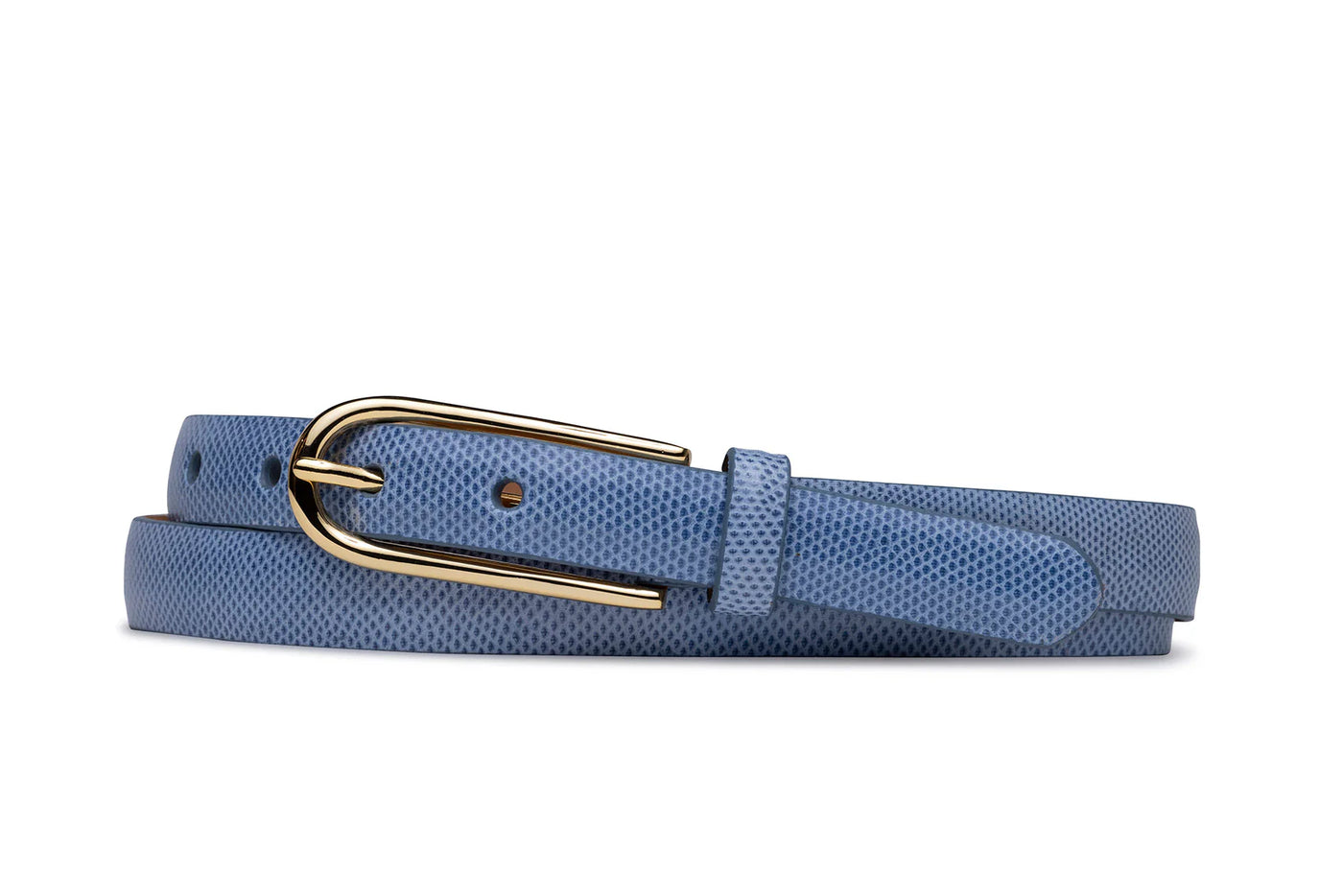 Skinny Karung Belt with Long Gold Buckle in Ocean Blue