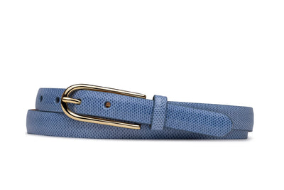 Skinny Karung Belt with Long Gold Buckle in Ocean Blue
