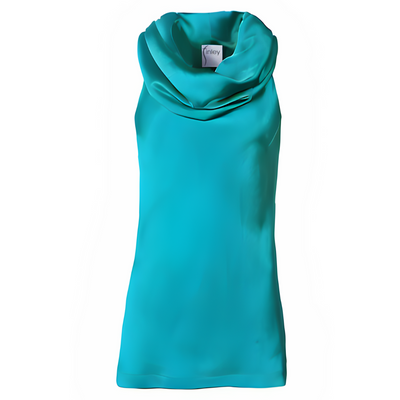 Cowl Neck Top Hammered Satin in Teal
