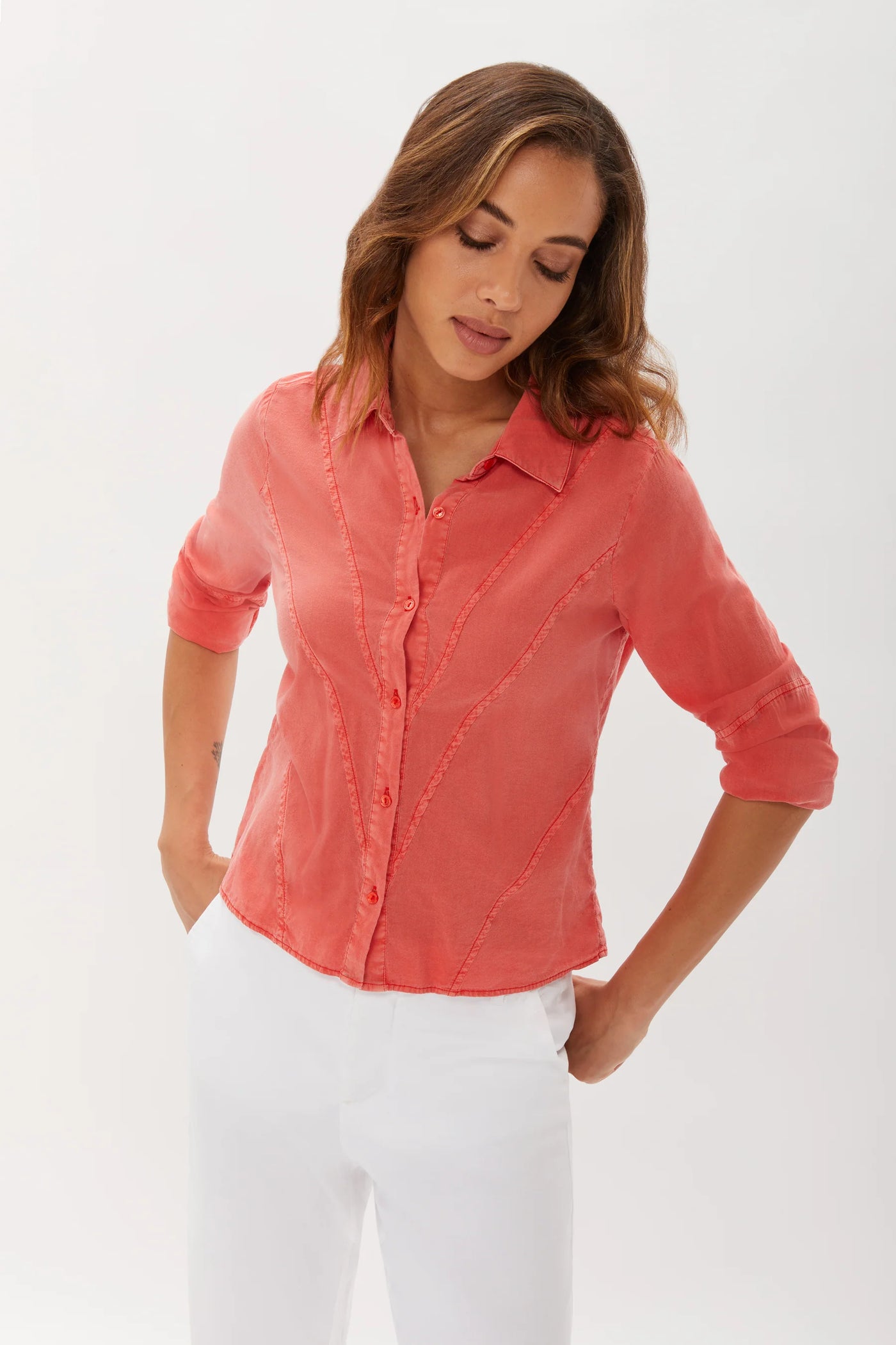 Hepburn Seaming Detail Top in Nantucket Red