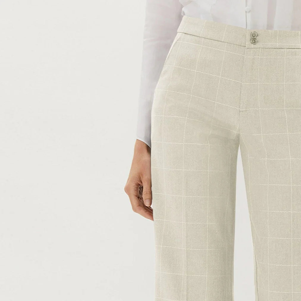 York Wide Leg Embroidered Trouser in Sand/White