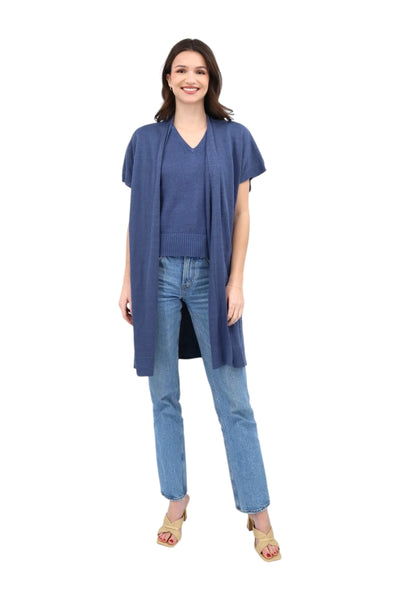 Long Sleeveless Cardigan in Indigo