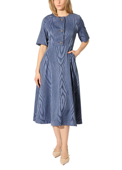 Moire Denim Dress in Indigo Multi