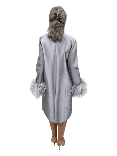 Martha Jacket With Boa Cuff (Ostrich Feathers) Platinum Silk Razimir
