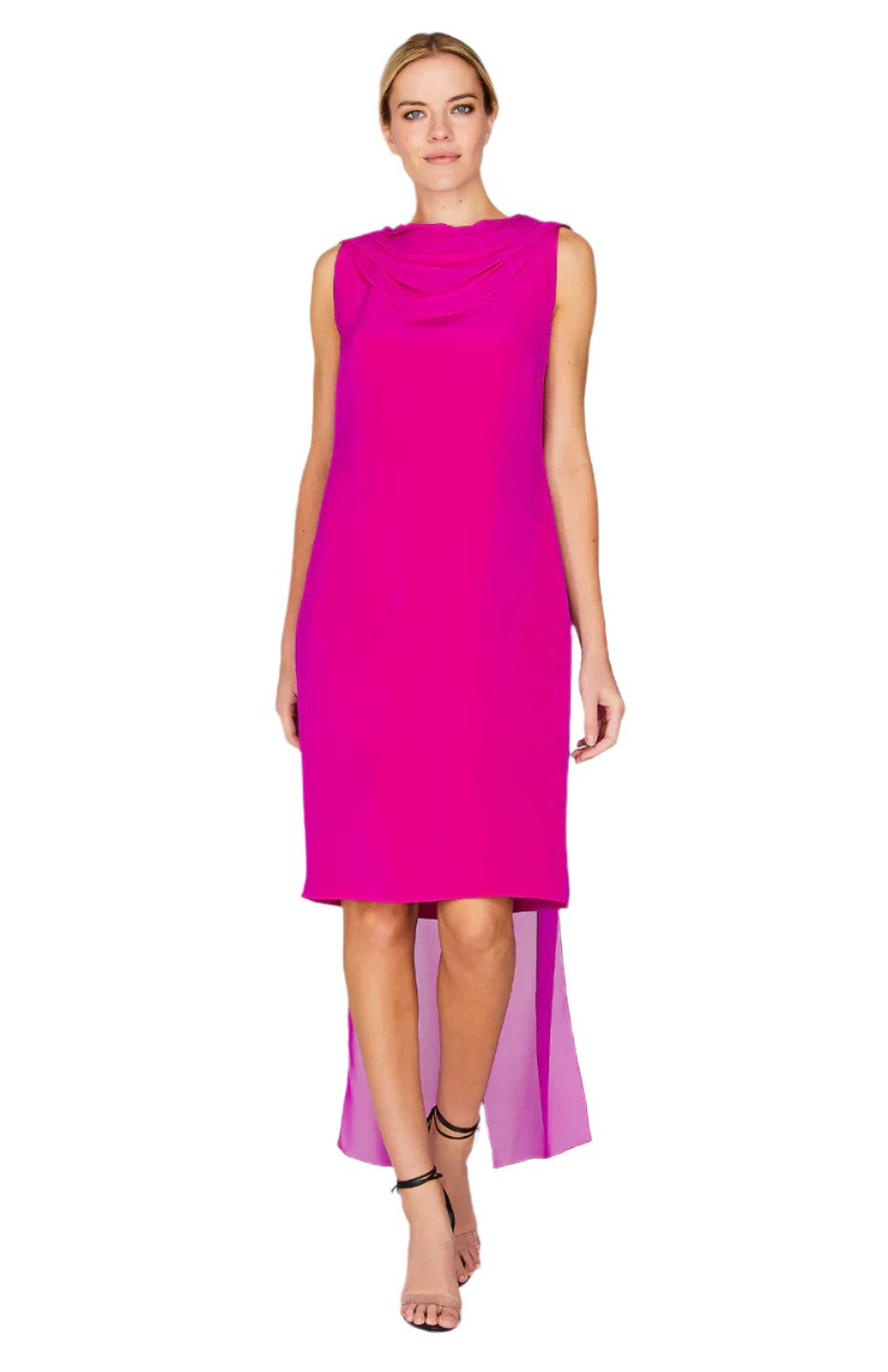 Dress W/Draped Chiffon Scarf in Fuchsia