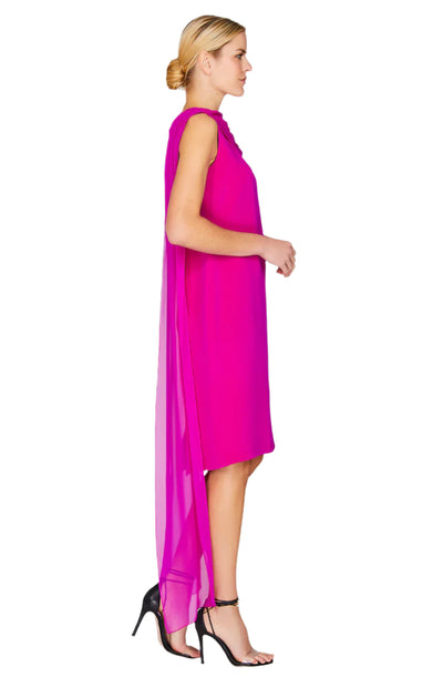 Dress W/Draped Chiffon Scarf in Fuchsia