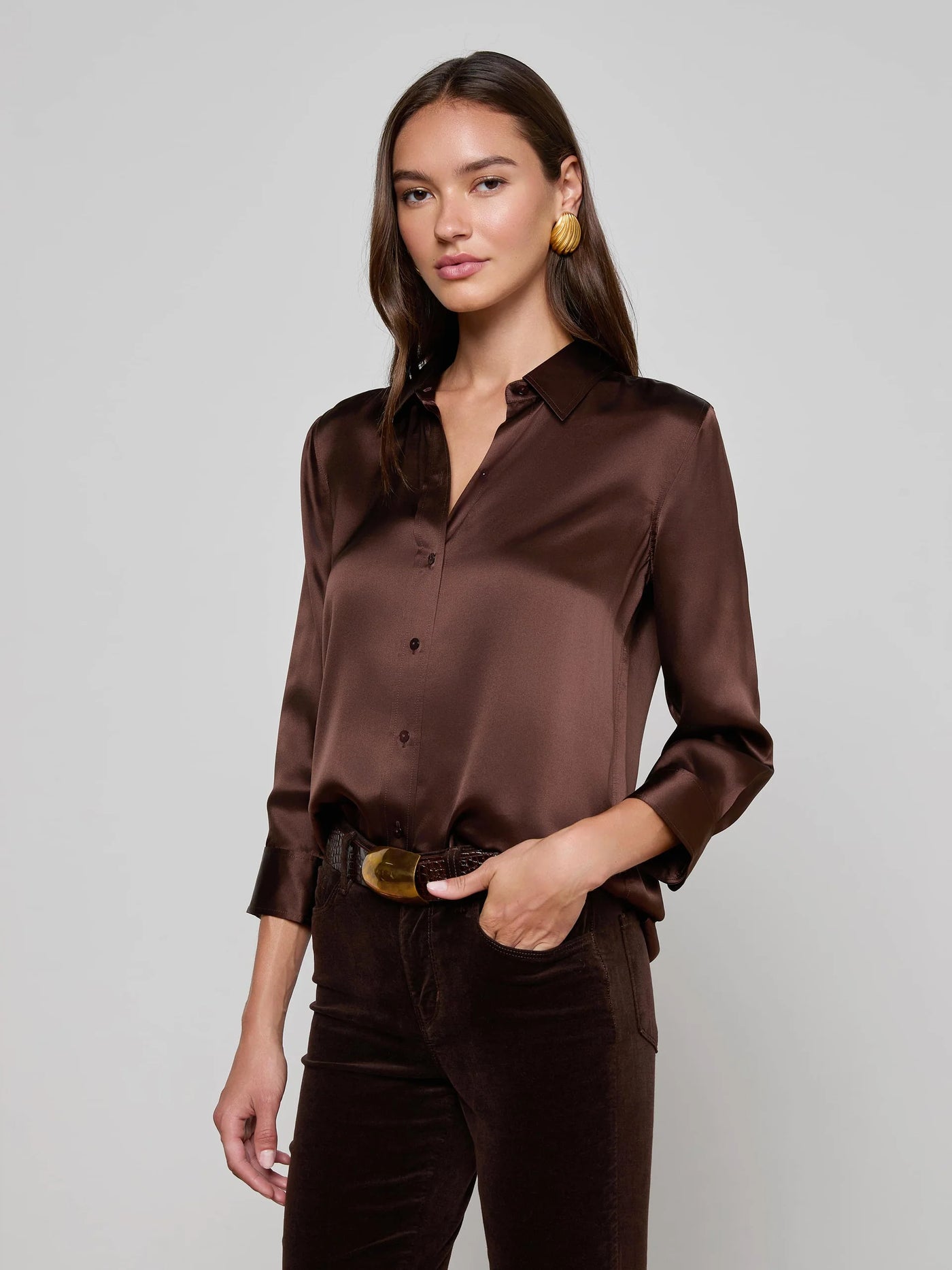 Dani Silk Blouse in Coffee Bean