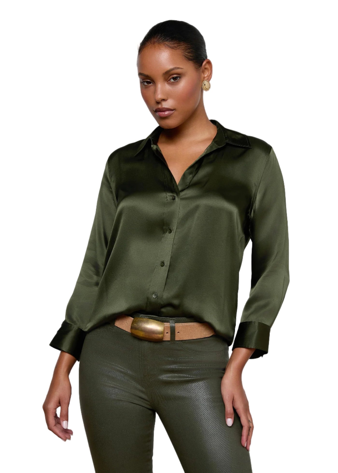 Dani Silk Blouse in Deep Olive