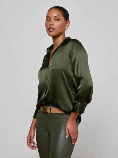 Dani Silk Blouse in Deep Olive