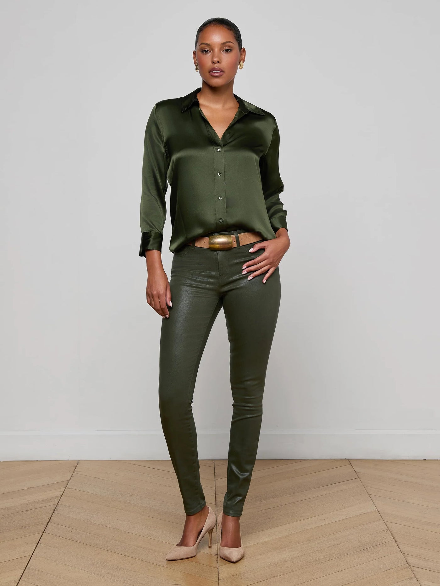 Dani Silk Blouse in Deep Olive