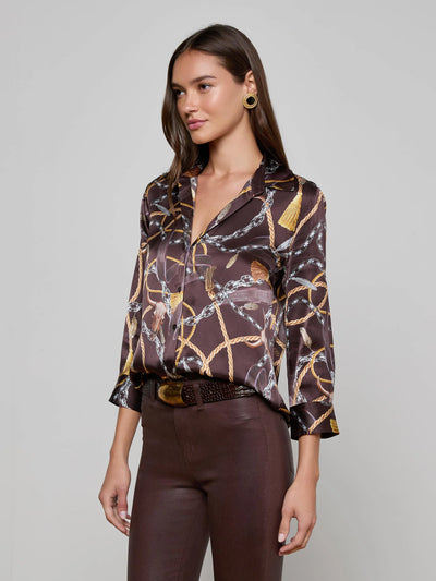 Dani Silk Blouse in Coffee Bean/Western Chain