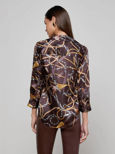 Dani Silk Blouse in Coffee Bean/Western Chain