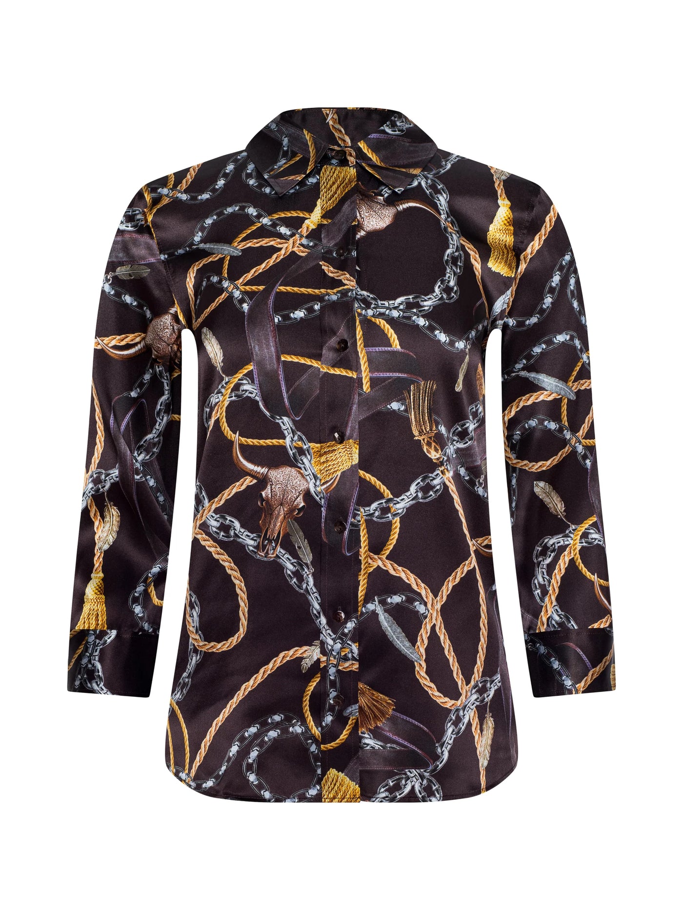 Dani Silk Blouse in Coffee Bean/Western Chain